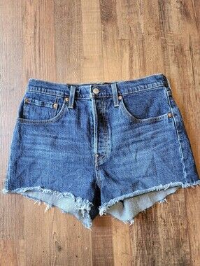 Levis 501 Dark Wash Denim Cut Off Jean Shorts